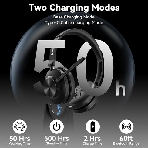 Wireless Headset with Mic,Wireless Work Headset Bluetooth V5.3 with AI Noise Cancelling Mic with USB Dongle & Mic Mute for PC Computer Laptop Cell Phones Remote Work Home Office Call Center Zoom Skype in Kuwait