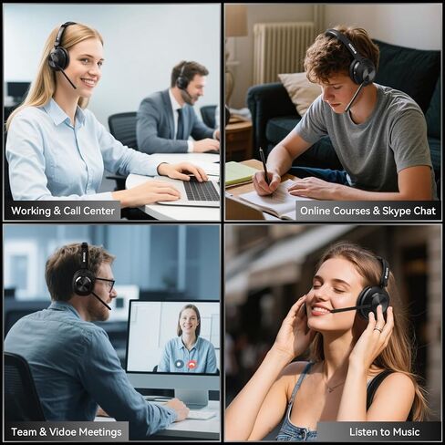 Wireless Headset with Mic,Wireless Work Headset Bluetooth V5.3 with AI Noise Cancelling Mic with USB Dongle & Mic Mute for PC Computer Laptop Cell Phones Remote Work Home Office Call Center Zoom Skype in Kuwait