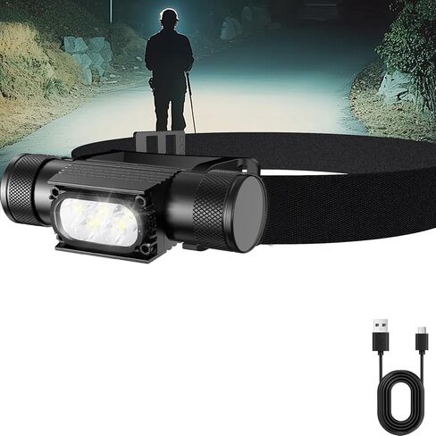 Super Bright 1200 Lumen LED LED مصباح أمامي قابل لإعادة الشحن مع منفذ Type-C القابل للدوار ، وضوء رأس مقاوم للماء مع بطارية 2600 مللي أمبير في الساعة ، ومصباح رأس قابل للتعديل 180 درجة مع 6 أوضاع للتخييم في المشي لمسافات طويلة in Kuwait