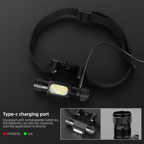Super Bright 1200 Lumen LED LED مصباح أمامي قابل لإعادة الشحن مع منفذ Type-C القابل للدوار ، وضوء رأس مقاوم للماء مع بطارية 2600 مللي أمبير في الساعة ، ومصباح رأس قابل للتعديل 180 درجة مع 6 أوضاع للتخييم في المشي لمسافات طويلة in Kuwait
