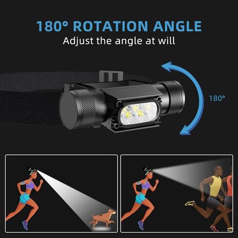 Super Bright 1200 Lumen LED LED مصباح أمامي قابل لإعادة الشحن مع منفذ Type-C القابل للدوار ، وضوء رأس مقاوم للماء مع بطارية 2600 مللي أمبير في الساعة ، ومصباح رأس قابل للتعديل 180 درجة مع 6 أوضاع للتخييم في المشي لمسافات طويلة in Kuwait