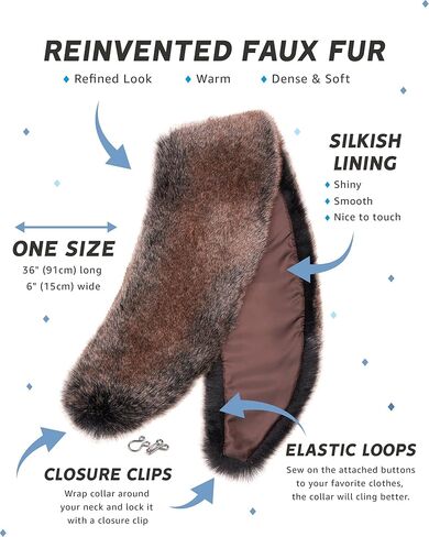 Futrzane Siberian Collar - Womens Faux Fur Collars - Elegant Winter Scarf Wrap in Kuwait