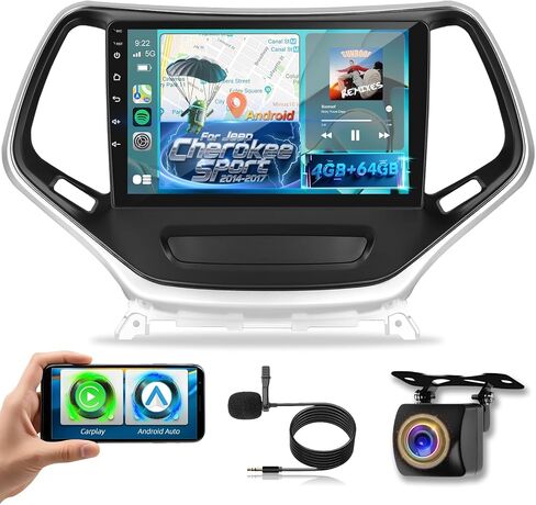 ستيريو Ekat Car لـ Jeep Cherokee Sport 2014 2015 2015 2017 مع راديو شاش أندرويد اللاسلكي/Android 2G+64G - 10 بوصة مع المعادل ، WiFi ، GPS ، FM RDS ، AHD الخلفي Cam in Kuwait