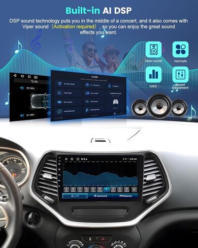 ستيريو Ekat Car لـ Jeep Cherokee Sport 2014 2015 2015 2017 مع راديو شاش أندرويد اللاسلكي/Android 2G+64G - 10 بوصة مع المعادل ، WiFi ، GPS ، FM RDS ، AHD الخلفي Cam in Kuwait