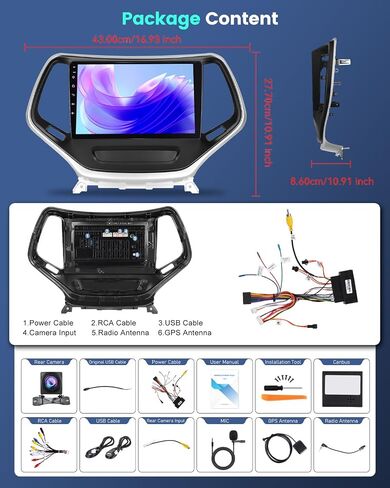 ستيريو Ekat Car لـ Jeep Cherokee Sport 2014 2015 2015 2017 مع راديو شاش أندرويد اللاسلكي/Android 2G+64G - 10 بوصة مع المعادل ، WiFi ، GPS ، FM RDS ، AHD الخلفي Cam in Kuwait