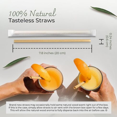 قش قصب السكر القابل للتحلل الحيوي، قش ملفوف بشكل فردي قابل للتحلل | عدد 100، شفاطات شرب خالية من البلاستيك بنسبة 100% وصديقة للبيئة | شفاطات من ألياف السكر مقاس 7.8 بوصة للاستعمال مرة واحدة، معبأة في غلاف ورقي in Kuwait