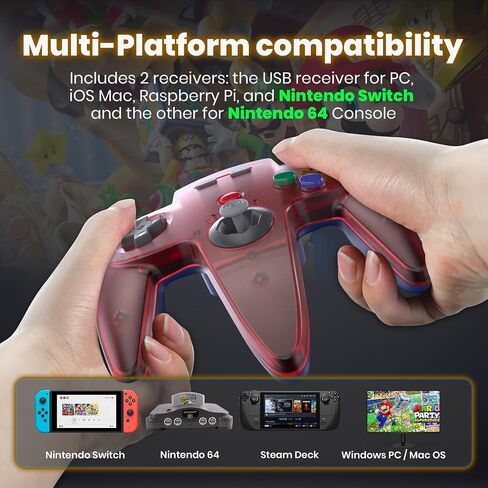 2.4 GHz Wireless N64 Switch Online Controller ، جهاز استقبال USB ومستقبل N64 ، متوافق مع Windows PC IOS MAC Raspberry PI ، N64 / Switch Online / NSO - (قابلة لإعادة الشحن) (التوصيل والتشغيل) (2 حزمة) in Kuwait