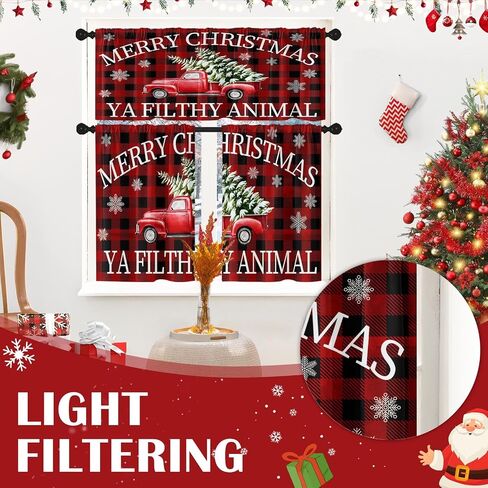 Christmas Kitchen Curtains Christmas Tree Grey RedWindow Curtains Valance and Tier Set 36 Inch Rod Pocket Short Tier Curtain for Room Kitchen Decor in Saudi Arabia