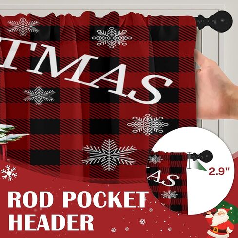 Christmas Kitchen Curtains Christmas Tree Grey RedWindow Curtains Valance and Tier Set 36 Inch Rod Pocket Short Tier Curtain for Room Kitchen Decor in Saudi Arabia