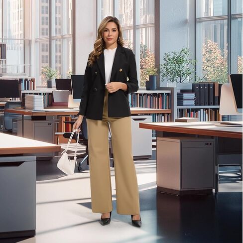 Women's High Waisted Wide Leg Dress Pants Business Casual Work Trousers with Pockets for Office Casual Wear in Saudi Arabia