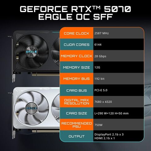 Gigabyte Geforce RTX 5070 Aero OC 12G Graphics Card ، 12GB 192 بت GDDR7 ، PCIE 5.0 ، نظام تبريد Windforce ، GV-N5070AERO OC-12GD فيديو in Kuwait