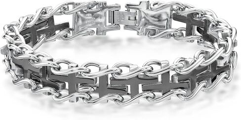 Metro Jewelry Thick Specialty Cross Bracelet for Men in Stainless Steel with Black or Yellow Gold Ion Plating - 8.5 Inches Long with Fold Over Clasp in Kuwait