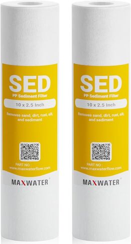 Max Water 10 inch x 2.5 inch, 5 Micron Replacement Sediment Water Filter Cartridge for Whole House, Melt Blown Filtration Fiber for Heavy Duty (Pack of 50) in Saudi Arabia