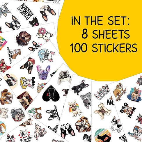 100pcs ملصقات Bulldog الفرنسية ، شارات Frenchie Standproof المقاومة للماء لزجاجات المياه المحمول أمتعة الكمبيوتر القصاصة المراهقة البالغين الفتيات مضحك حفلة عيد ميلاد in Kuwait