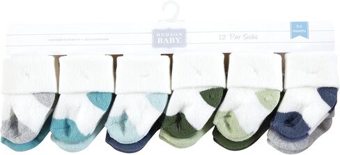 Hudson Baby Baby Infant Boy Cotton Rich Newborn and Terry Socks, Blue Teal Neutral, 0-6 Months in Kuwait