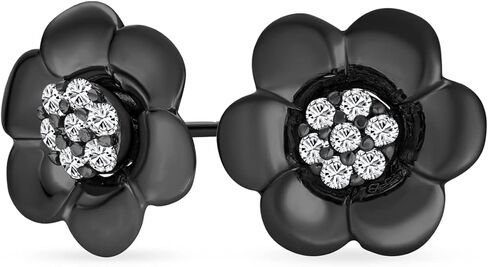 2 In 1 Removable Jackets Simple Danity Pave CZ Stud Center with Petal Flower Jacket Rose Stud Earrings For Women Teen Rose Gold Plated Black .925 Sterling Silver in Kuwait