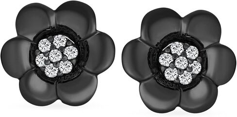 2 In 1 Removable Jackets Simple Danity Pave CZ Stud Center with Petal Flower Jacket Rose Stud Earrings For Women Teen Rose Gold Plated Black .925 Sterling Silver in Kuwait