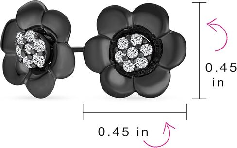 2 In 1 Removable Jackets Simple Danity Pave CZ Stud Center with Petal Flower Jacket Rose Stud Earrings For Women Teen Rose Gold Plated Black .925 Sterling Silver in Kuwait