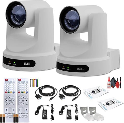 PTZOptics 2 x Move SE PTZ Camera with 20x Optical Zoom (White) (PT20X-SE-WH-G3) + 2 x Wall Mount + Cleaning Kit and Color Wire Ties Bundle in Saudi Arabia