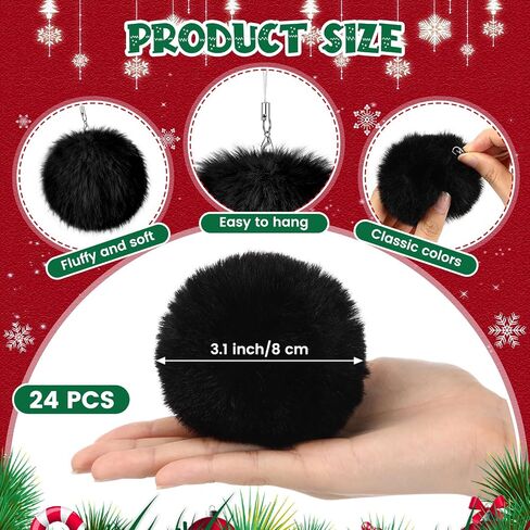 24 Pcs Snowball Ornaments for Christmas Tree Fluffy Pom Pom Faux Bunny Fur Ball White Christmas Ornaments with Lobster Clasp Cords for Tree Decorating Handbag Keychains in Saudi Arabia