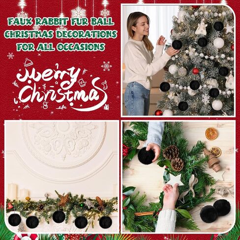 24 Pcs Snowball Ornaments for Christmas Tree Fluffy Pom Pom Faux Bunny Fur Ball White Christmas Ornaments with Lobster Clasp Cords for Tree Decorating Handbag Keychains in Saudi Arabia