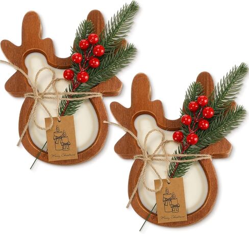 MTLEE 2 Pack Wood Dough Bowl Candle Christmas Wooden Candle Bowl Ginderbread Man Candle Xmas 3 Wick Farmhouse Bowl Candles with Berries Pine Label for Christmas Table Centerpiece Birthday Gift Decor in Saudi Arabia