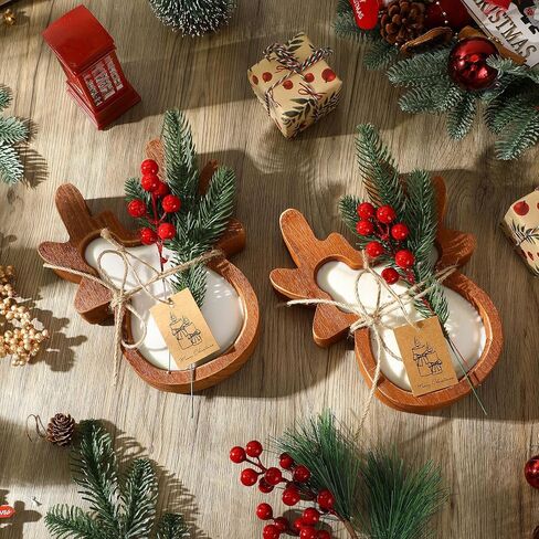 MTLEE 2 Pack Wood Dough Bowl Candle Christmas Wooden Candle Bowl Ginderbread Man Candle Xmas 3 Wick Farmhouse Bowl Candles with Berries Pine Label for Christmas Table Centerpiece Birthday Gift Decor in Saudi Arabia