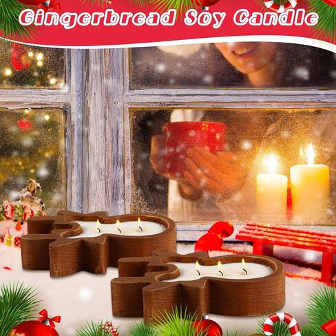 MTLEE 2 Pack Wood Dough Bowl Candle Christmas Wooden Candle Bowl Ginderbread Man Candle Xmas 3 Wick Farmhouse Bowl Candles with Berries Pine Label for Christmas Table Centerpiece Birthday Gift Decor in Saudi Arabia