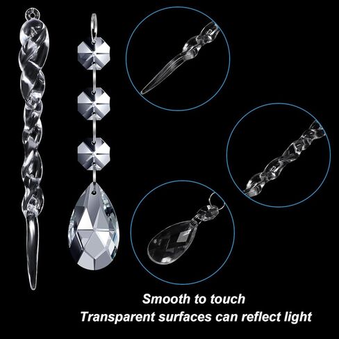 Qunclay 24 Pcs Clear Acrylic Icicle Christmas Tree Ornaments Crystal Ball Drops Clear Teardrop Chandelier Pendants Beads Set for Xmas Wedding Hanging Decorations in Kuwait