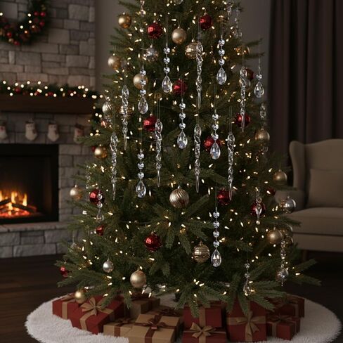 Qunclay 24 Pcs Clear Acrylic Icicle Christmas Tree Ornaments Crystal Ball Drops Clear Teardrop Chandelier Pendants Beads Set for Xmas Wedding Hanging Decorations in Kuwait