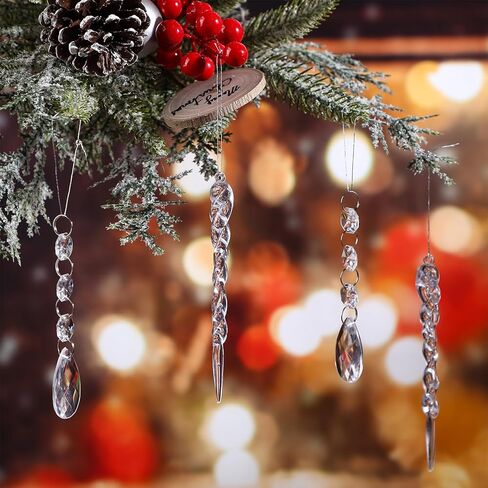 Qunclay 24 Pcs Clear Acrylic Icicle Christmas Tree Ornaments Crystal Ball Drops Clear Teardrop Chandelier Pendants Beads Set for Xmas Wedding Hanging Decorations in Kuwait