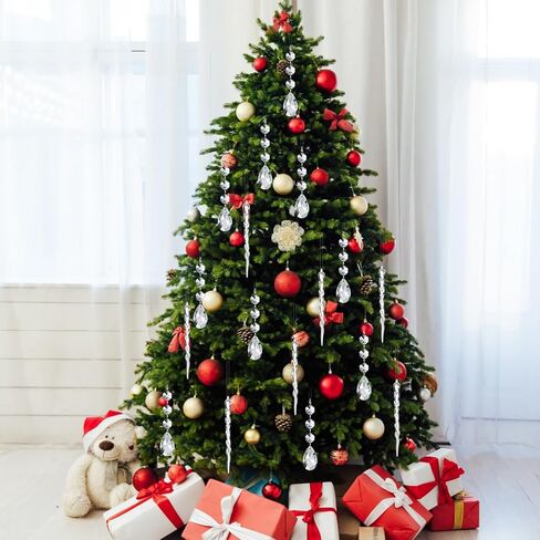 Qunclay 24 Pcs Clear Acrylic Icicle Christmas Tree Ornaments Crystal Ball Drops Clear Teardrop Chandelier Pendants Beads Set for Xmas Wedding Hanging Decorations in Kuwait