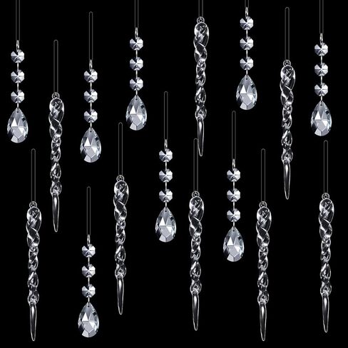 Qunclay 24 Pcs Clear Acrylic Icicle Christmas Tree Ornaments Crystal Ball Drops Clear Teardrop Chandelier Pendants Beads Set for Xmas Wedding Hanging Decorations in Kuwait