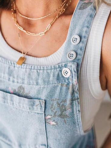 yoeasy Women Casual Denim Bib Shorts Overalls Sleeveless Adjustable Straps Wide Leg Boho Floral Printed Baggy Rompers in Saudi Arabia
