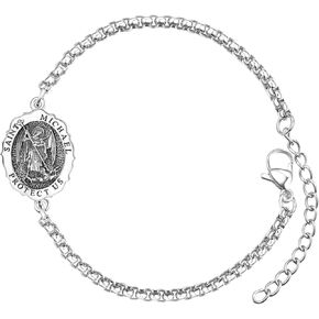 TANGPOET Saint Medal Bracelet For Women Men Gold Plated 925 Sterling Silver Religious Catholic Protection Amulet Jewelry Gifts with 7"+2" Adjustable Stainless Steel Box Chain in Kuwait