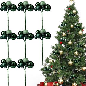 8 Pcs Christmas Tree Picks 7.87 Inch Red Green Gold Christmas Balls Ornaments Christmas Tree Decorations for Xmas Tree Topper DIY Wreath Holiday Floral Vase Fillers Crafts Home Decor in Saudi Arabia