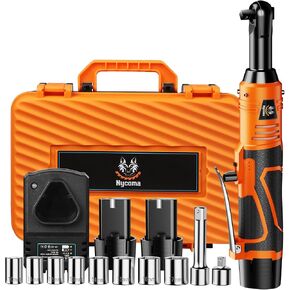 3/8 Inch Cordless Electric Ratchet, 40FT-LBS(54N.m) Ratchet Wrench, 12V Extended Power Ratchet Wrench Set,0-400RPM Variable Speed,LED Light,10 Sockets, 1/4" Adapter,1/2" Adapter,2 Batteries in Saudi Arabia