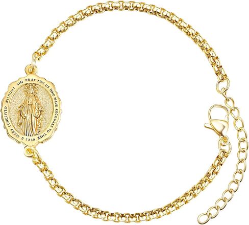 سوار ميدالية Tangpoet Saint للنساء الرجال مطلي بالذهب 925 الجنيه الاسترليني الفضة الديني الكاثوليكي حماية الهدايا مجوهرات مع 7 "+2" in Kuwait