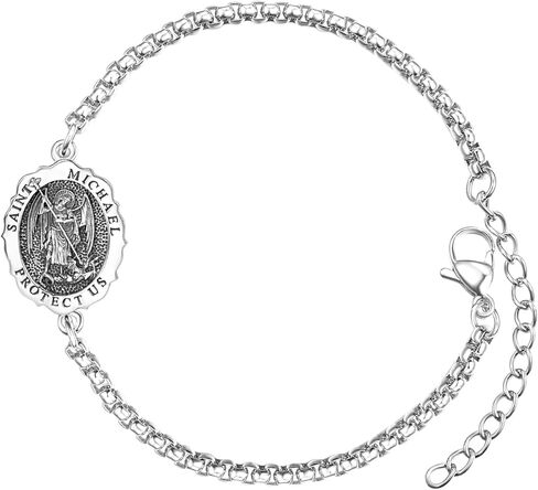 TANGPOET Saint Medal Bracelet For Women Men Gold Plated 925 Sterling Silver Religious Catholic Protection Amulet Jewelry Gifts with 7"+2" Adjustable Stainless Steel Box Chain in Kuwait