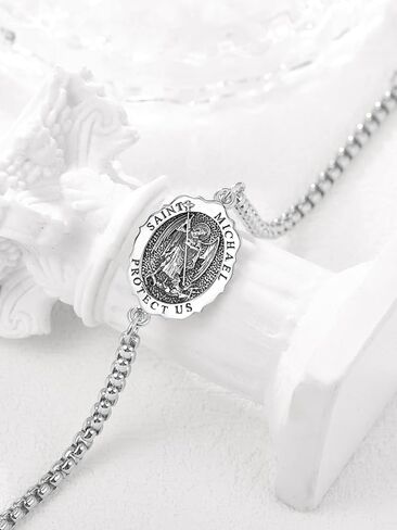 TANGPOET Saint Medal Bracelet For Women Men Gold Plated 925 Sterling Silver Religious Catholic Protection Amulet Jewelry Gifts with 7"+2" Adjustable Stainless Steel Box Chain in Kuwait