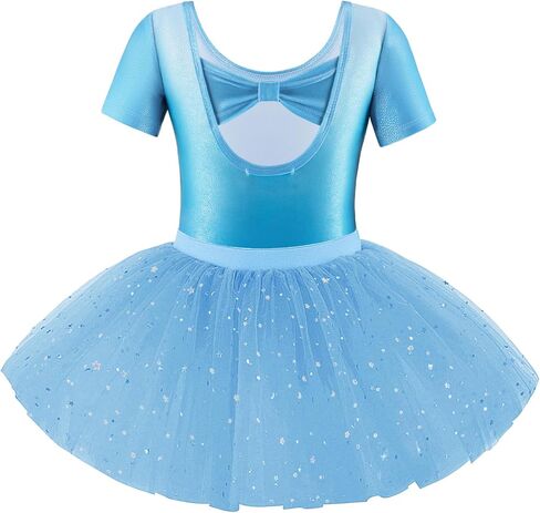 Zaclotre Girls Ballet Leotards Short Sleeve Bow Back Tutu Ballerina Costume Toddler Dance Dress Outfit Combo in Saudi Arabia