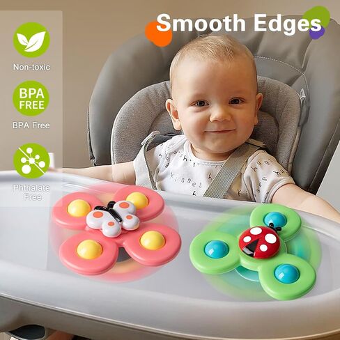 3PCS Suction Cup Spinner Toys for 1 2 Year Old Boys Spinning Toys Baby Toys 12-18 Months Sensory Toys for Toddlers 1-3 Easter Basket Stuffers Gifts for 1 Year Old Girls in Kuwait