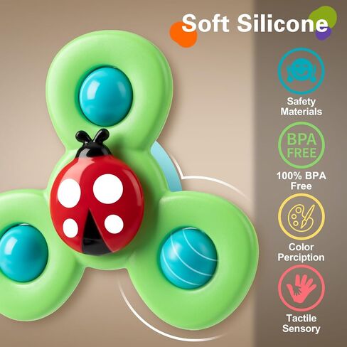 3PCS Suction Cup Spinner Toys for 1 2 Year Old Boys Spinning Toys Baby Toys 12-18 Months Sensory Toys for Toddlers 1-3 Easter Basket Stuffers Gifts for 1 Year Old Girls in Kuwait