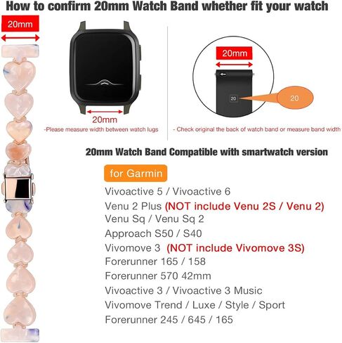 Abanen 20mm Resin Heart-Shaped Watch Band for Garmin Vivoactive 5 / Venu 2 Plus/Venu Sq, Lightweight Adjustable Wrist Strap with Foldover Clasp for Garmin Approach S50 in Saudi Arabia