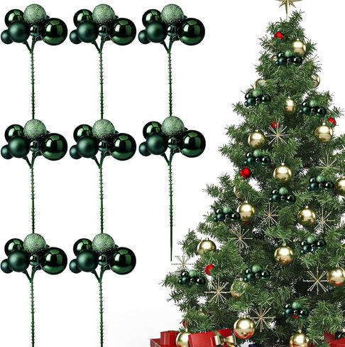 8 Pcs Christmas Tree Picks 7.87 Inch Red Green Gold Christmas Balls Ornaments Christmas Tree Decorations for Xmas Tree Topper DIY Wreath Holiday Floral Vase Fillers Crafts Home Decor in Saudi Arabia