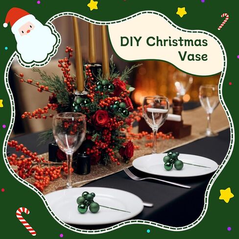8 Pcs Christmas Tree Picks 7.87 Inch Red Green Gold Christmas Balls Ornaments Christmas Tree Decorations for Xmas Tree Topper DIY Wreath Holiday Floral Vase Fillers Crafts Home Decor in Saudi Arabia