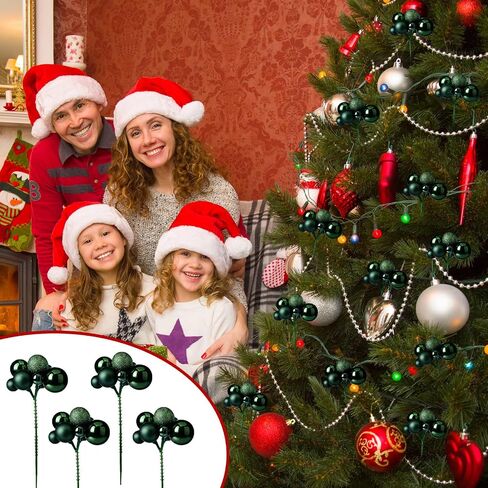 8 Pcs Christmas Tree Picks 7.87 Inch Red Green Gold Christmas Balls Ornaments Christmas Tree Decorations for Xmas Tree Topper DIY Wreath Holiday Floral Vase Fillers Crafts Home Decor in Saudi Arabia