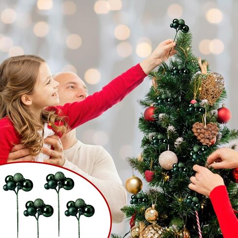 8 Pcs Christmas Tree Picks 7.87 Inch Red Green Gold Christmas Balls Ornaments Christmas Tree Decorations for Xmas Tree Topper DIY Wreath Holiday Floral Vase Fillers Crafts Home Decor in Saudi Arabia