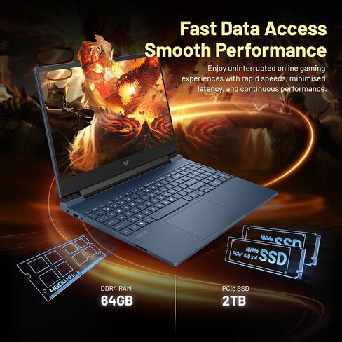 HP Victus 15.6" Full HD 144Hz Gaming Laptop, Intel-i5 12450H, NVIDIA GeForce RTX 3050, 32GB DDR4 RAM, 2TB PCIe SSD, Backlit Keyboard, Wi-Fi 6, Blue, Windows 11 Pro, 128GB Docking Station Set in Saudi Arabia