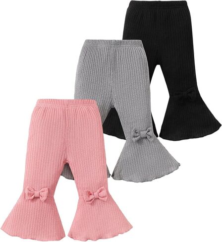 Mioglrie Baby Girl Pants Toddler Leggings 3 Pack Flare Newborn Baby Pants 3 6 9 12 18 24 Months Bell Bottoms for Girls in Kuwait